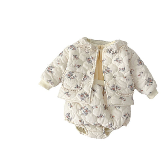 Traje de Bebé Niña Estilo Coreano Invierno con Encaje y Bolsillos - Conjunto Dos Piezas - Image 3
