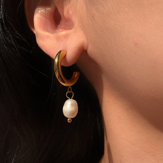 Aretes de Perla en Oro 18K y Acero Inoxidable Personalidad Fashion - Image 9