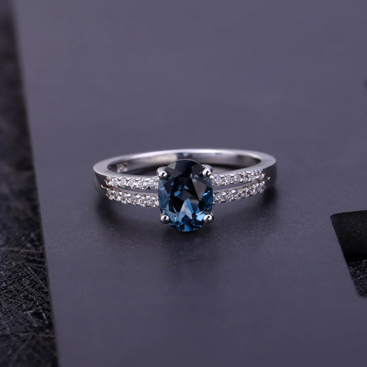 Anillo de Topacio Natural con Plata S925 y Cristal