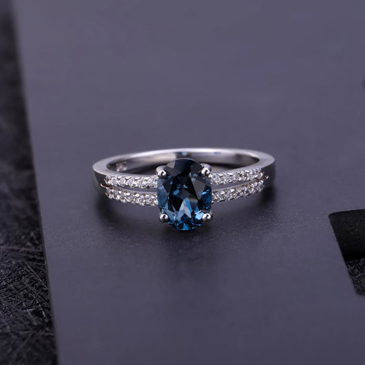 Anillo de Topacio Natural con Plata S925 y Cristal