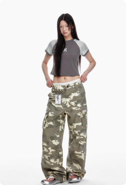 Pantalones Vaqueros Camuflaje Desteñido con Múltiples Bolsillos y Efecto Gastado - Image 10