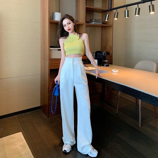 Pantalón Mujer Cintura Alta Recto Pierna Ancha Elegante