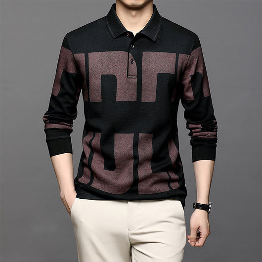 Polo Manga Larga Estilo Hong Kong con Estampado en Solapa