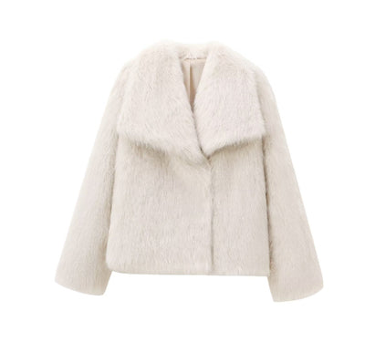 Cardigan Largo de Felpa Sintética con Solapa y Botones de Presión para Mujer - Image 11