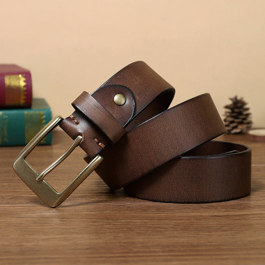 Cinturón de Cuero Genuino para Hombre con Hebilla Retro de Cobre Puro Artesanal - Image 4