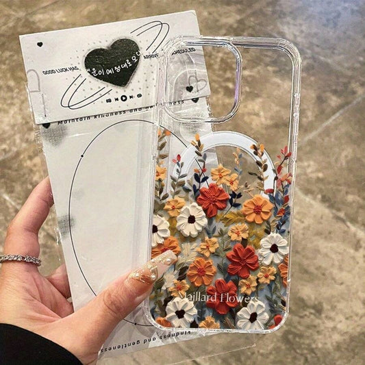 Funda Magnética Transparente con Diseño Floral Compatible con Apple