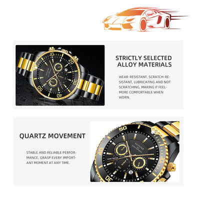 Reloj de Lujo Dorado para Hombre - Acero Inoxidable Resistente al Agua con Esfera Luminosa - Image 16
