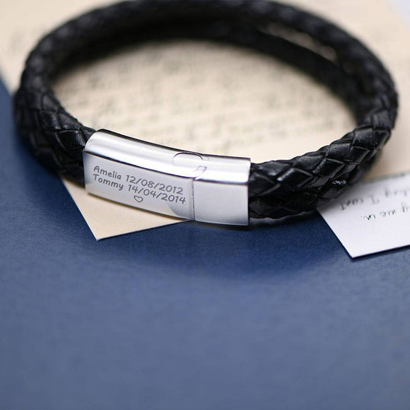 Pulsera de Cuero Genuino para Hombre con Grabado Personalizado