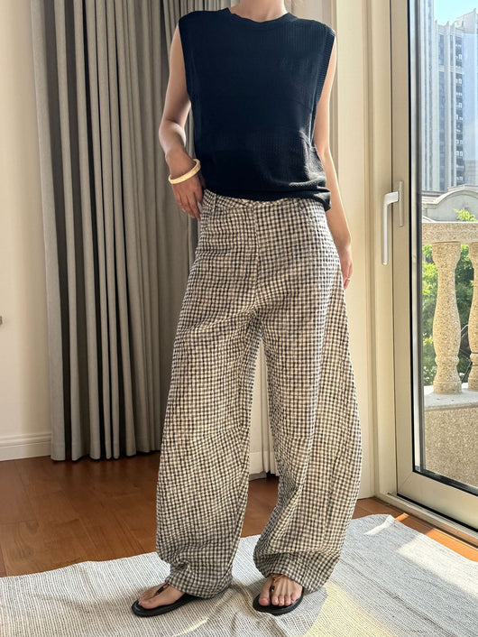 Pantalones de Lino Ancho Cuadros Mujer - Cómodos y Transpirables - Image 16