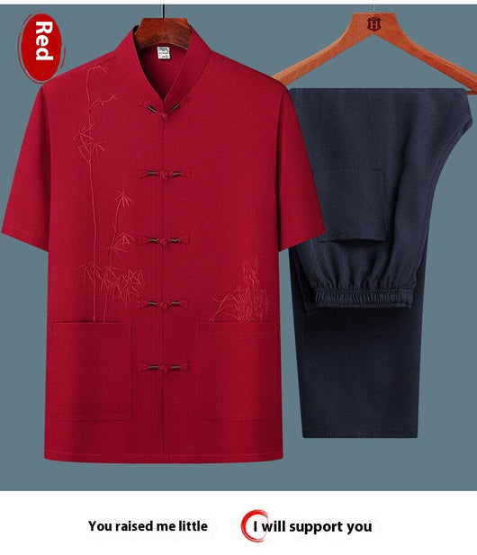 Traje Tang Chino Tradicional de Manga Corta para Hombre - Image 14