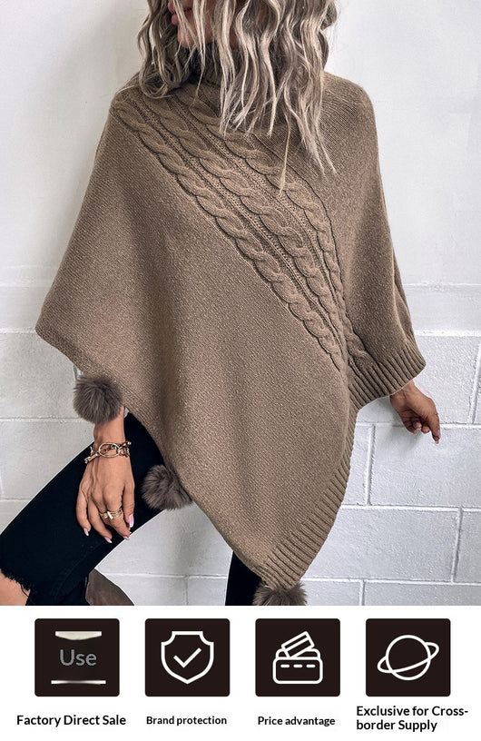 Capa Poncho de Invierno con Bola de Pelaje Estilo Europeo - Image 8