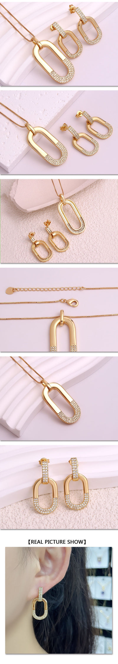 Collar con Aretes de Circonia Ovalada Incrustada para Mujer - Image 8