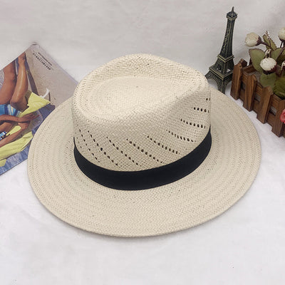 Sombrero Jazz de Paja con Cinta Rayada y Ala Plana - Image 24