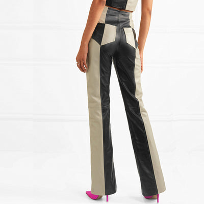 Pantalones PU Cuero Bicolor Cintura Alta Slim - Image 8