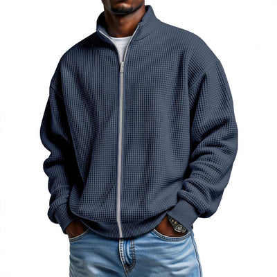 Chaqueta Minimalista de Cuello Alto con Cierre y Textura Waffle para Hombre - Image 2