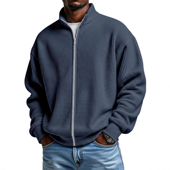 Chaqueta Minimalista de Cuello Alto con Cierre y Textura Waffle para Hombre