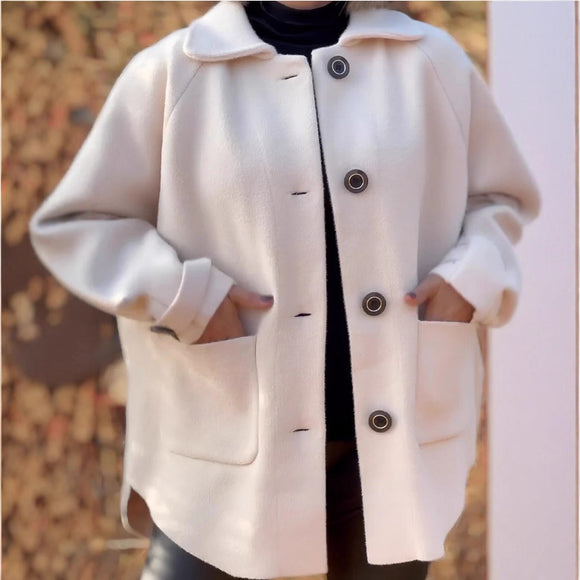 Women's Wool Cardigan Coat Loose Fit Classic Lapels