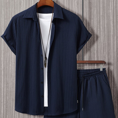 Camisa Manga Corta a Rayas con Solapa de Traje
