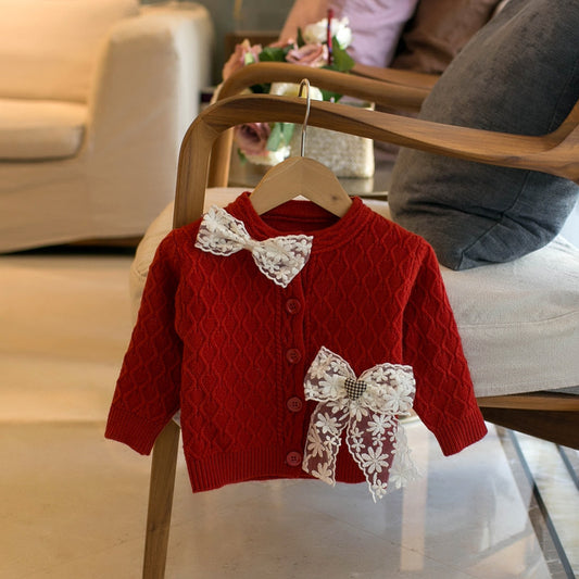 Cardigan Infantil con Moño de Encaje - Image 2