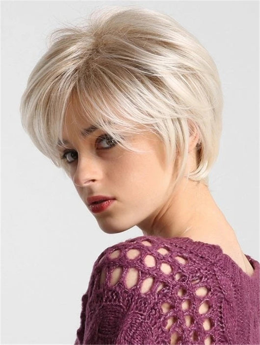 Peluca Rubia Corta Recta con Botón Interno - Estilo Fashionable - Image 9