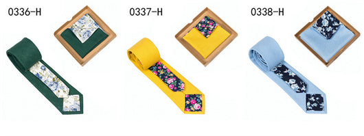 Corbata de Algodón con Estampado Floral y Pañuelo de Bolsillo - Image 49