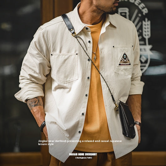 Camisa Manga Larga Estilo Retro con Totem Indígena Crema - Image 3