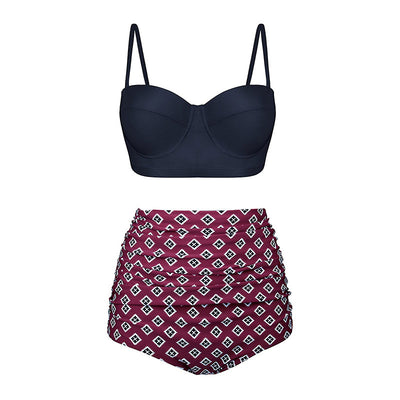 Bikini Retro Cintura Alta Flores Push Up Talla Grande Traje de Baño - Image 11