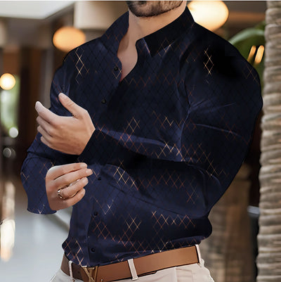 Camisa Casual de Manga Larga para Hombre con Estampado Geométrico en Dorado - Image 13
