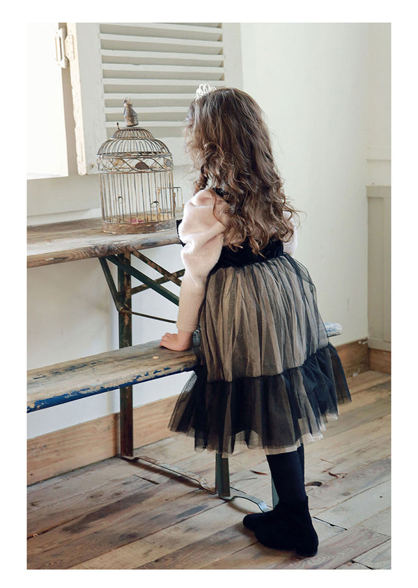 Vestido Acolchado para Niña con Moño de Tela