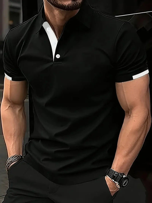 Polo Casual Holgado de Manga Corta Liso para Hombre - Image 42