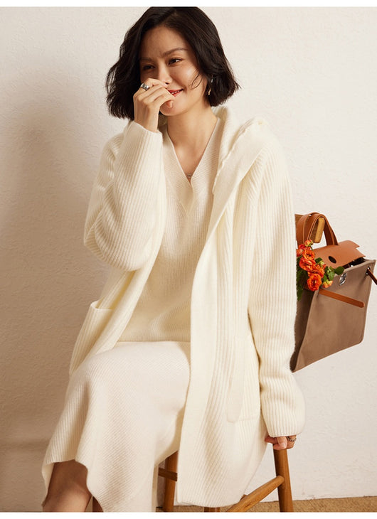 Cardigan Tejido Reversible Oversized con Capucha para Otoño e Invierno - Image 16