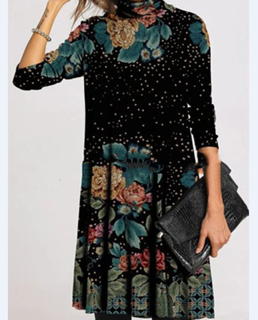 Vestido Suelto de Cuello Tortuga con Estampado y Manga Larga para Mujer - Image 7