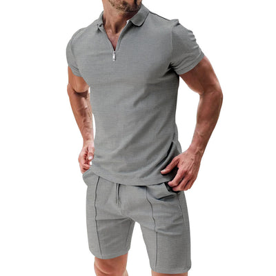 Conjunto Casual de Dos Piezas en Waffle para Hombre - Playera y Shorts con Cremallera - Image 8