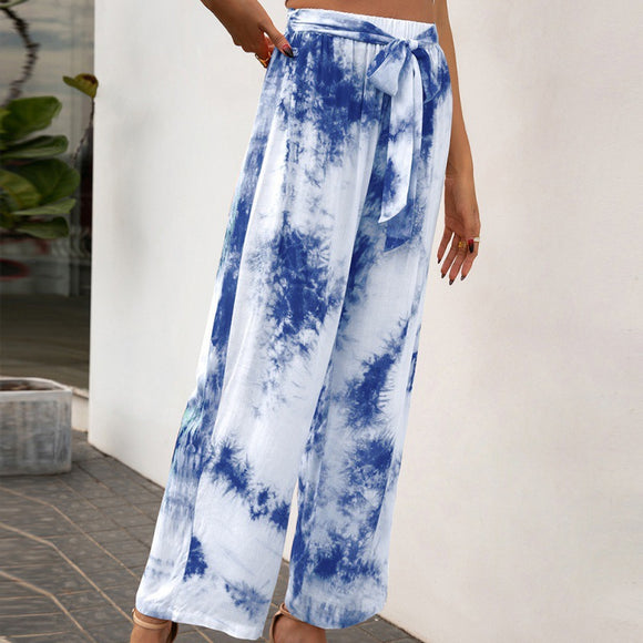 Pantalones Holgados con Estampado Tie Dye y Cinturón
