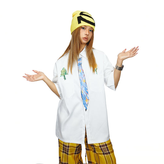 Camisa Suelta Unisex con Diseño de Corbata Pintada a Mano - Marca de Moda Japonesa - Image 10