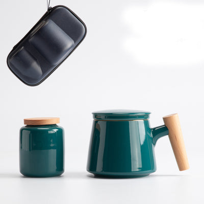 Taza de Cerámica Minimalista para Oficina con Mango de Madera - Image 21
