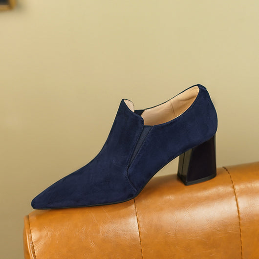 Zapatos Nubuck Tacón Grueso Punta Afilada Camel - Image 5