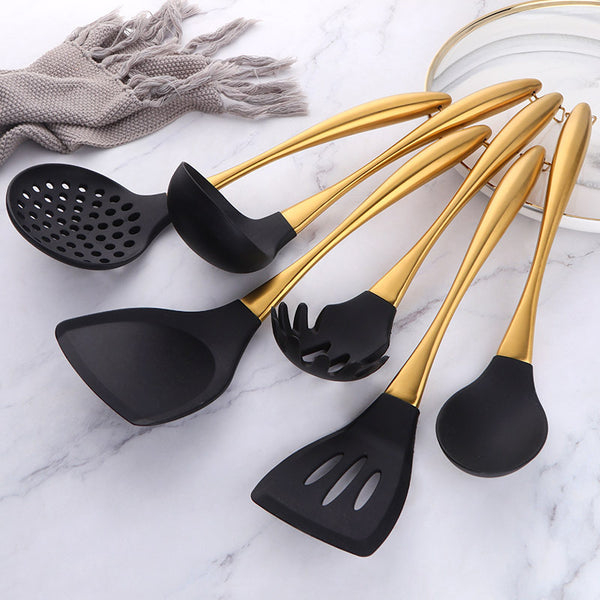 Set de 7 Piezas Sartén Antiadherente Wok con Espátula Acero Inoxidable y Soporte