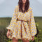 Vestido Estampado con Cuello Alto y Mangas Globo