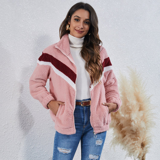 Chaqueta de Punto Alto Rayas Bolsillos Cierre Forro Suave - Image 15