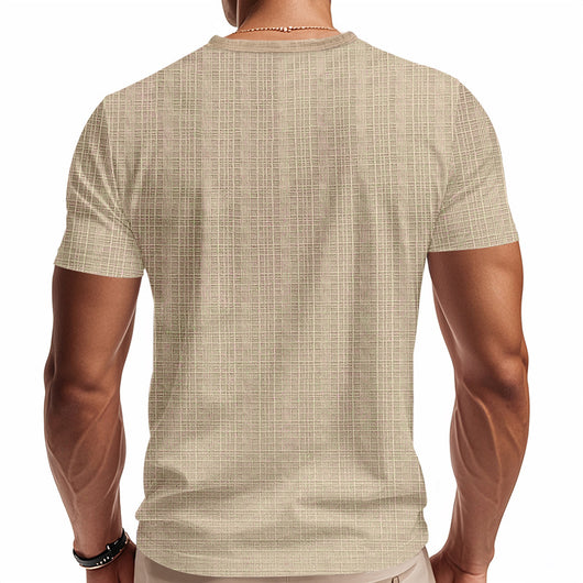 Camiseta Hombre Bambú Lino Artificial Suelta Transpirable Cuello V Manga Corta - Image 14