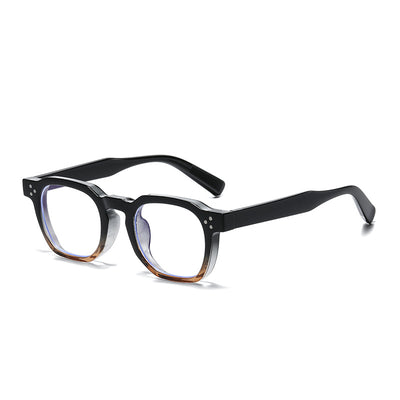 Black square-frame sunglasses with bright yellow lenses and small silver studs on the front corners. - Image 11