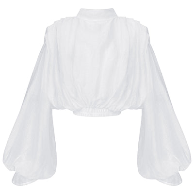 Blusa Elegante con Cuello de Pie y Mangas Abullonadas - Image 4