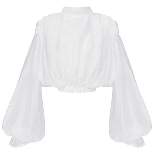 Blusa Elegante con Cuello de Pie y Mangas Abullonadas - Image 4