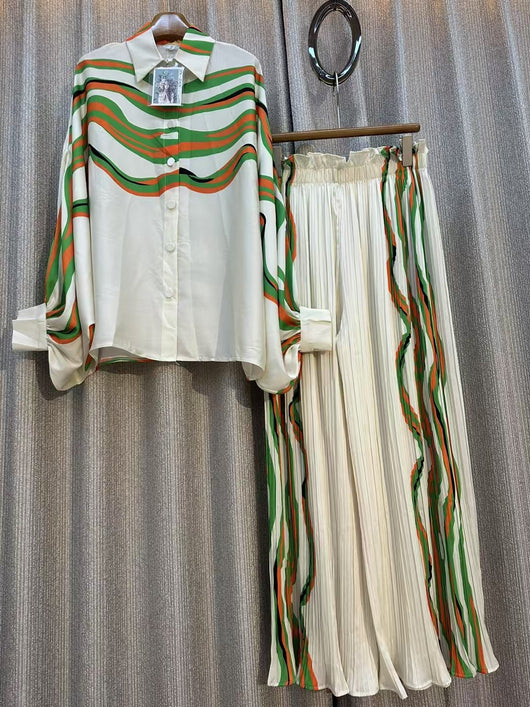 Conjunto de Dos Piezas: Blusa Estampada Personalizada + Pantalón Ancho de Cintura Alta - Image 10