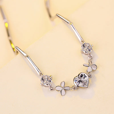 Pulsera de Plata S925 Festival Qixi - Corazón y Trébol para San Valentín - Image 6