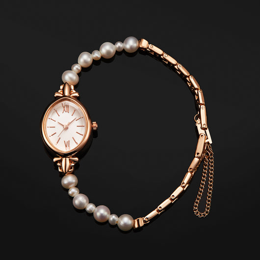 Reloj Elegante para Mujer con Correa de Perla de Agua Dulce Natural