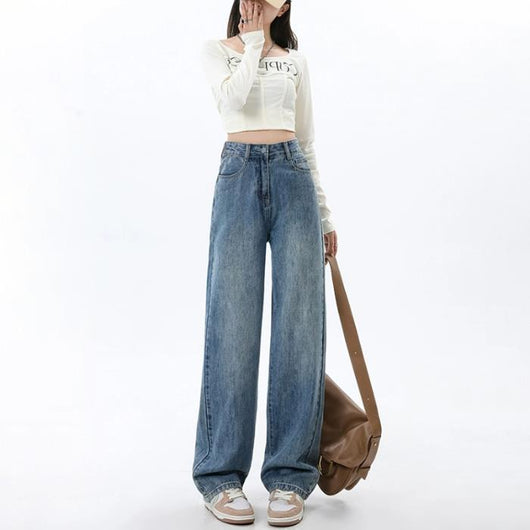 Pantalones Vaqueros de Cintura Alta y Pierna Ancha para Mujer - Diseño Versátil para Primavera y Otoño - Image 6