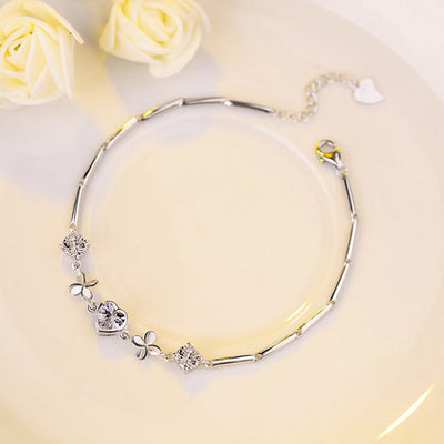 Pulsera de Plata S925 Festival Qixi - Corazón y Trébol para San Valentín - Image 3