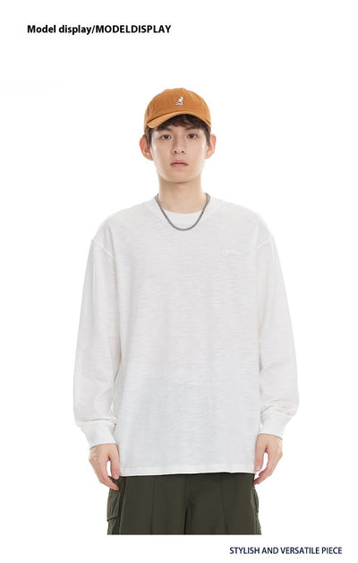 Camiseta de Algodón Pima con Bordado Minimalista - Manga Larga Cuello Redondo - Image 17